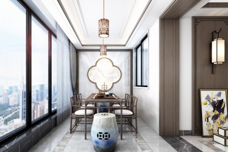 李女士新中式風(fēng)格入戶陽(yáng)臺(tái)、主臥效果圖